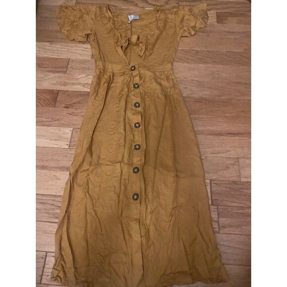 Mini Chica women's Vintage-Style Mustard Button-Down Tie-Front dress size XS - Picture 1 of 9